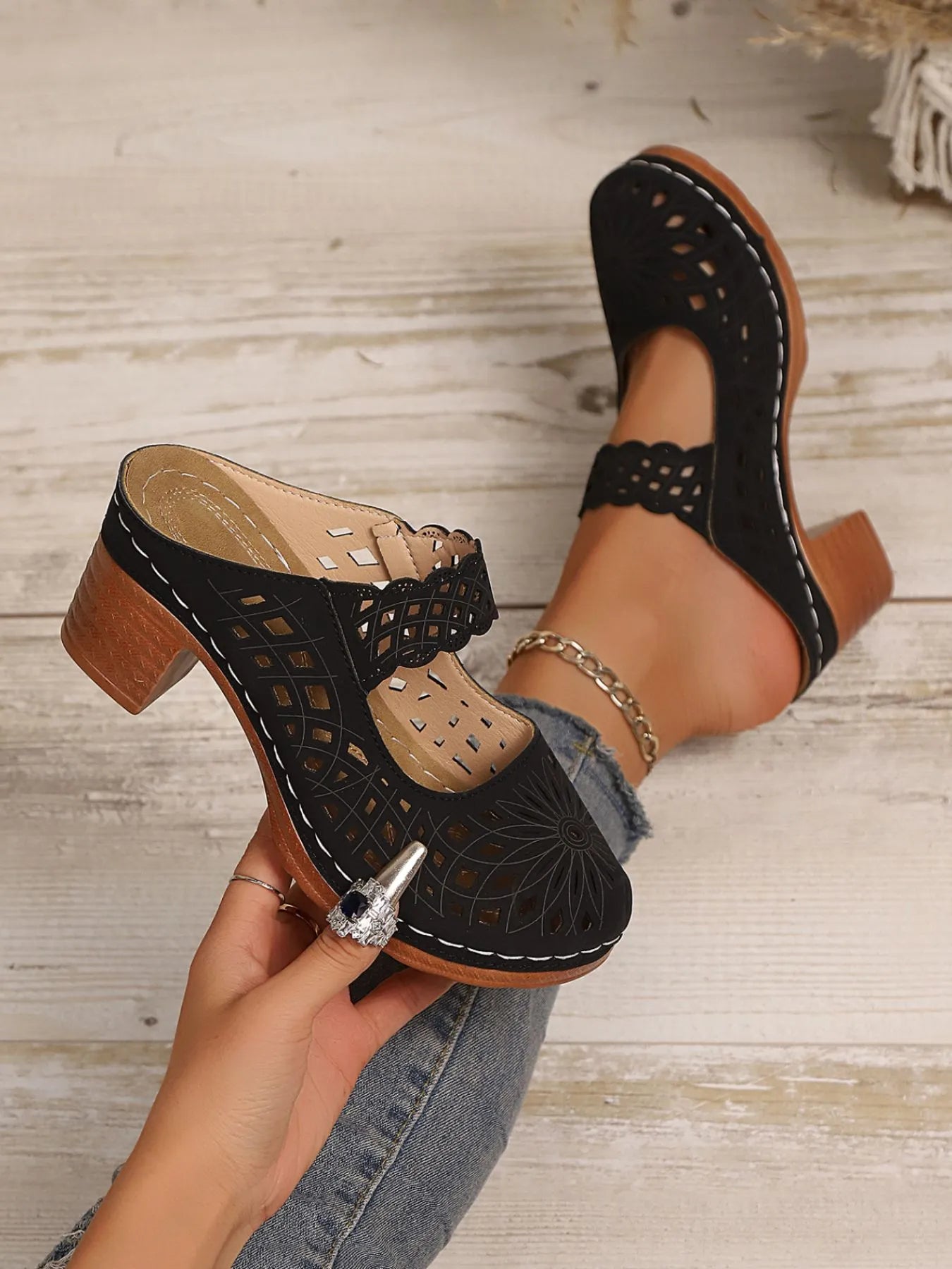 Cutout Block Heel Sandals