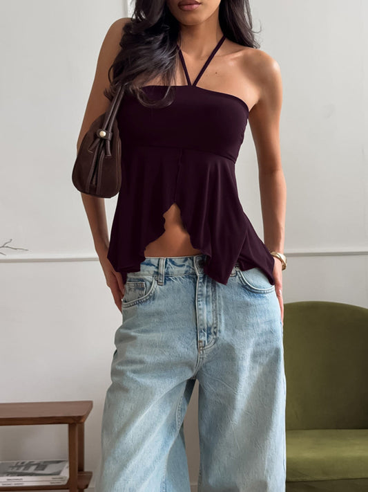 Halter Neck Asymmetrical Hem Cami
