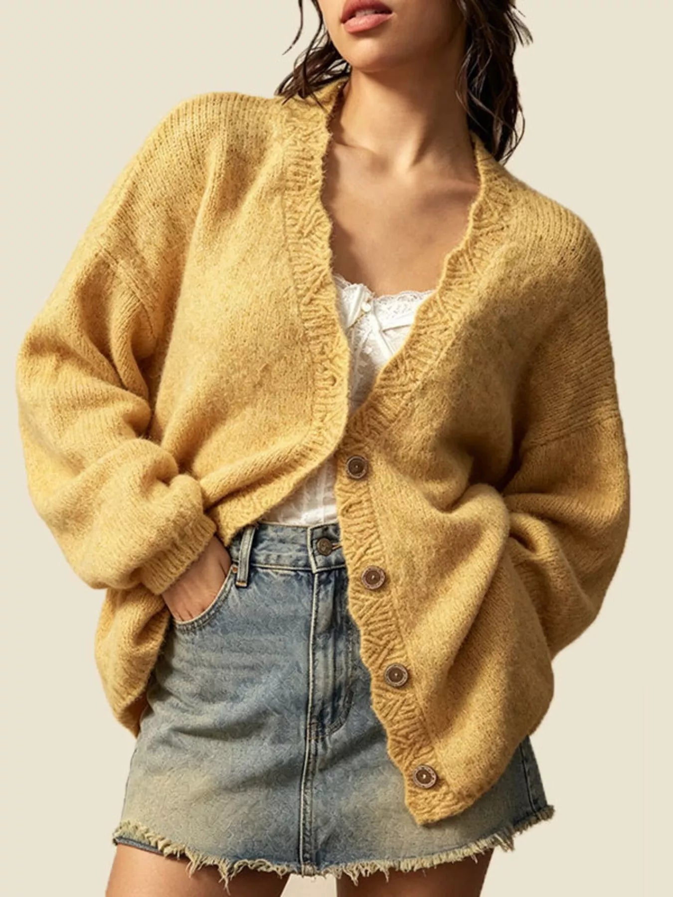 V-Neck Button-Down Knit Cardigan