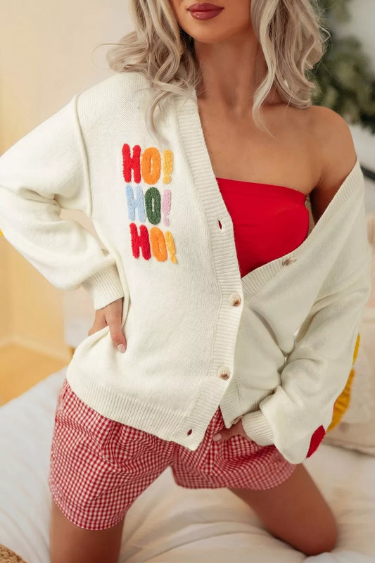 'HO HO HO' Button Up Knit Cardigan