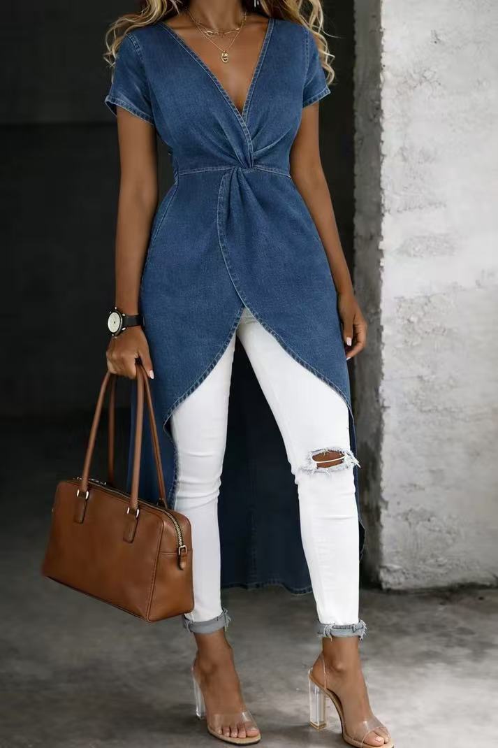 Short-Sleeve Top & Wrap Slit Flared Midi Skirt Set | 8 Colors S–5XL