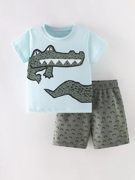 Children's Crocodile Round Neck Tee and Shorts Set