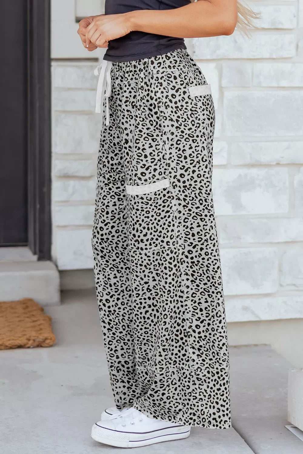 Animal Print Wide Leg Terry Knit Pants