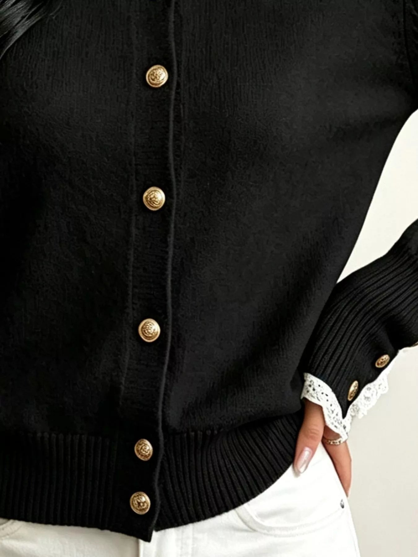 Lace Trim Mock Neck Sweater
