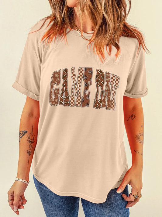 Full Size GAME DAY Checkered Letter Graphic T Shirt Plus Size