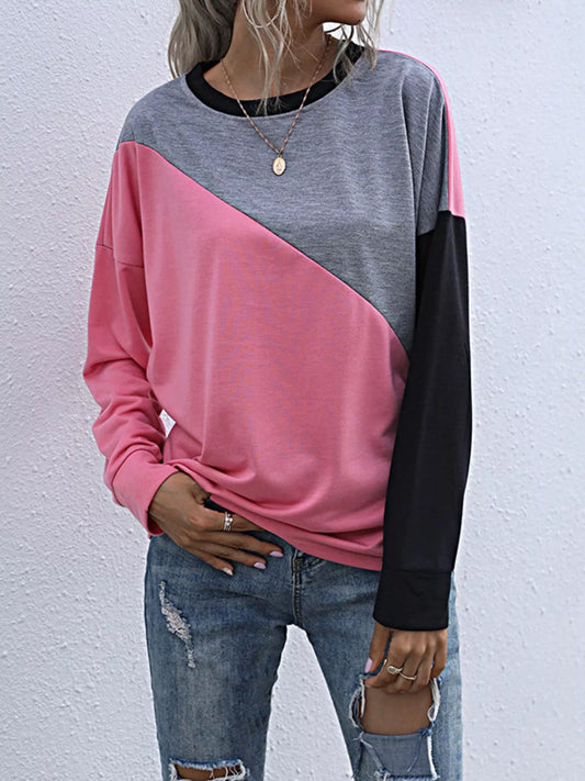 Color Block Casual Round Neck Sweatshirt