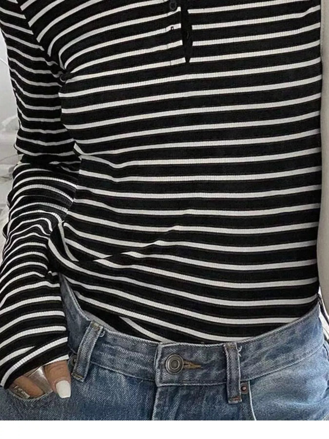 Long Sleeve Striped Henley T-Shirt