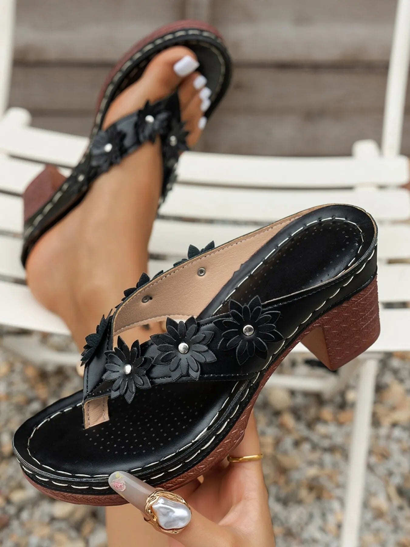 Floral Embellished Block Heel Sandals