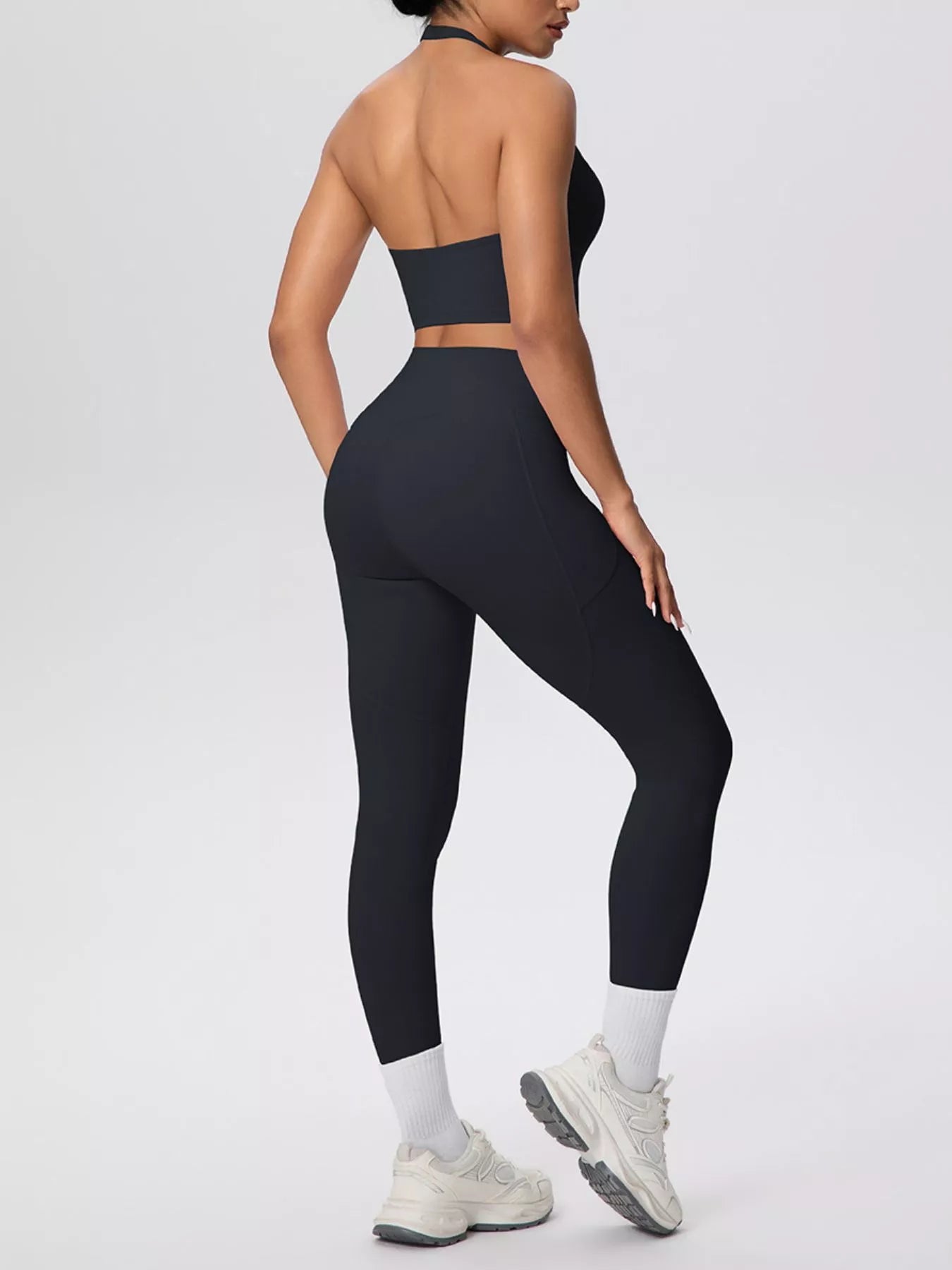 Halter Neck Crop Top and High-Waisted Leggings Active Set