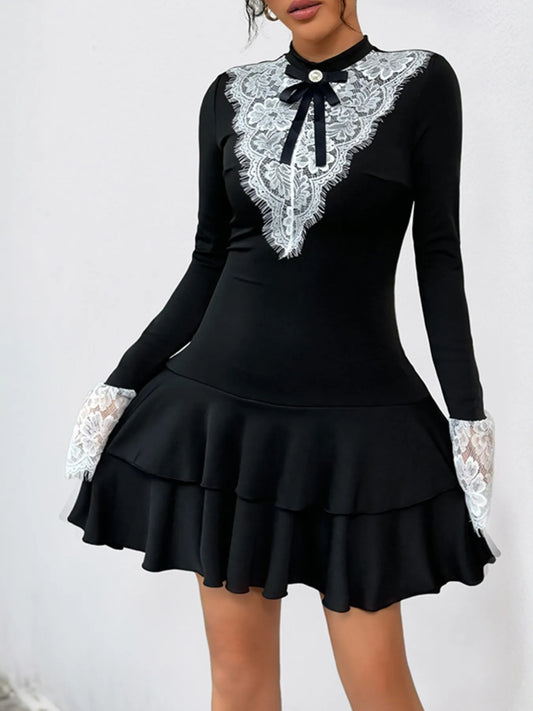 Lace Detail Long Sleeve Mini Dress