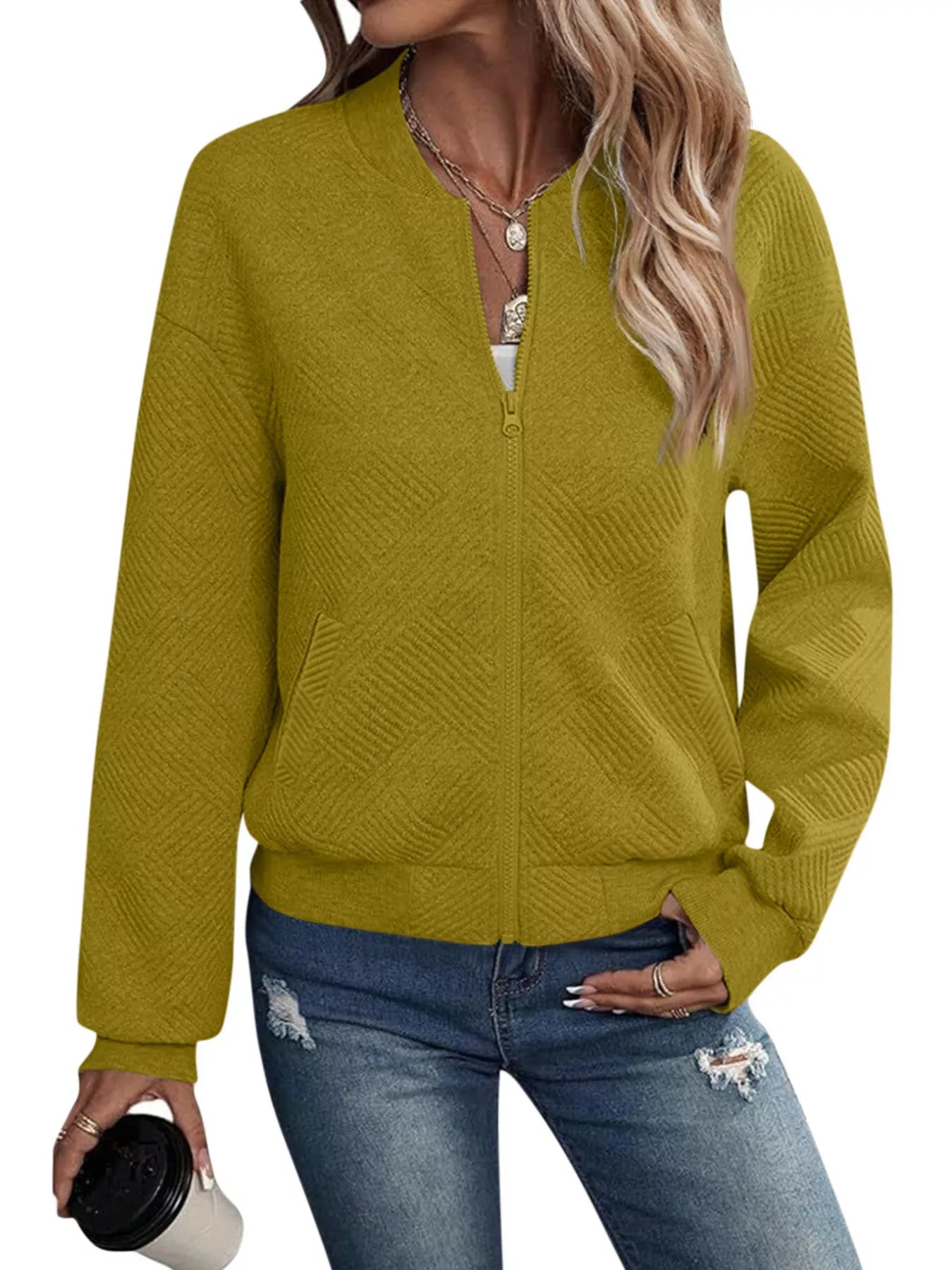 Textured Knit Zip-Up Jacket