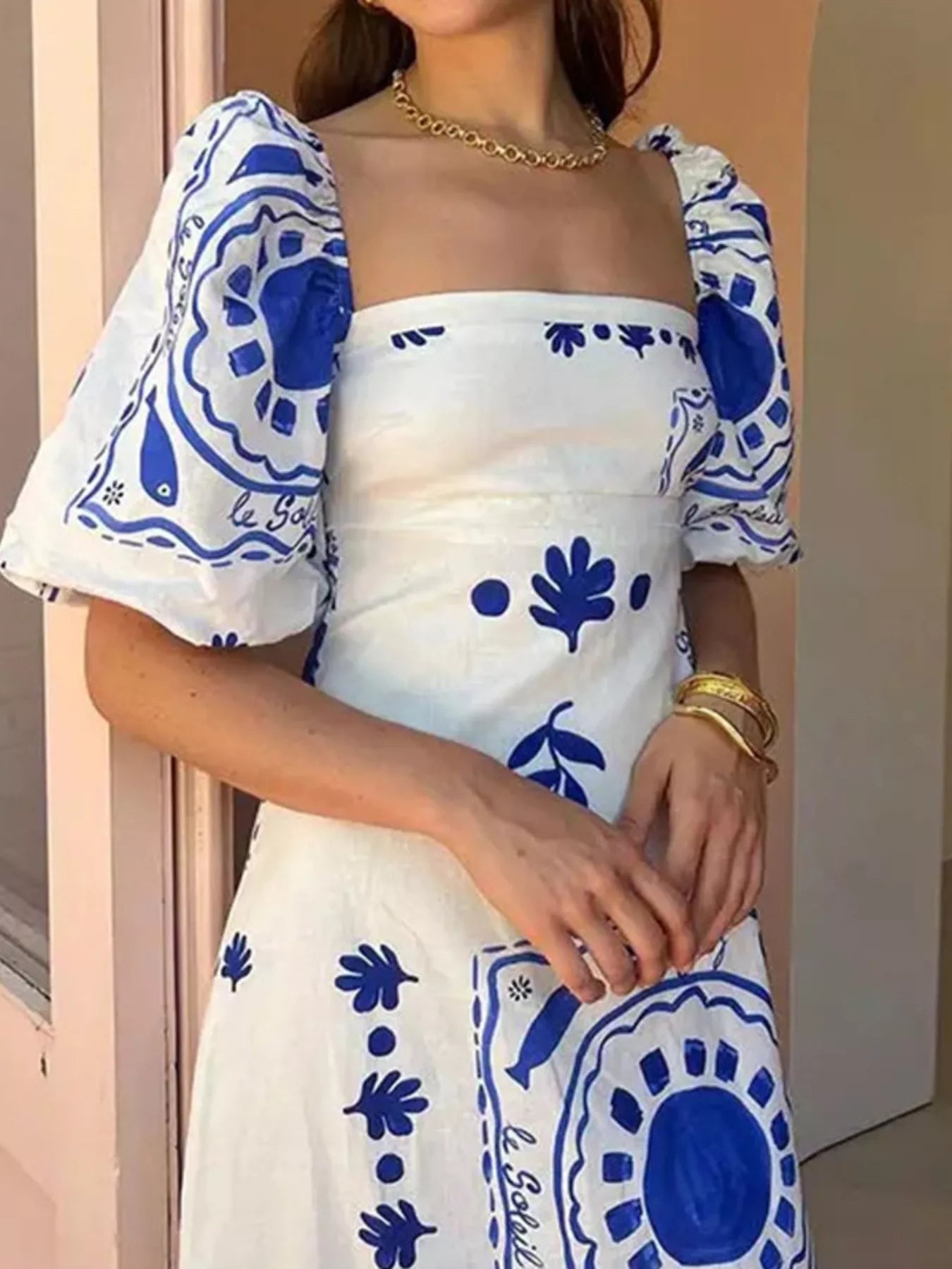 Full Size Floral Print Puff Sleeve Maxi Dress Plus Size