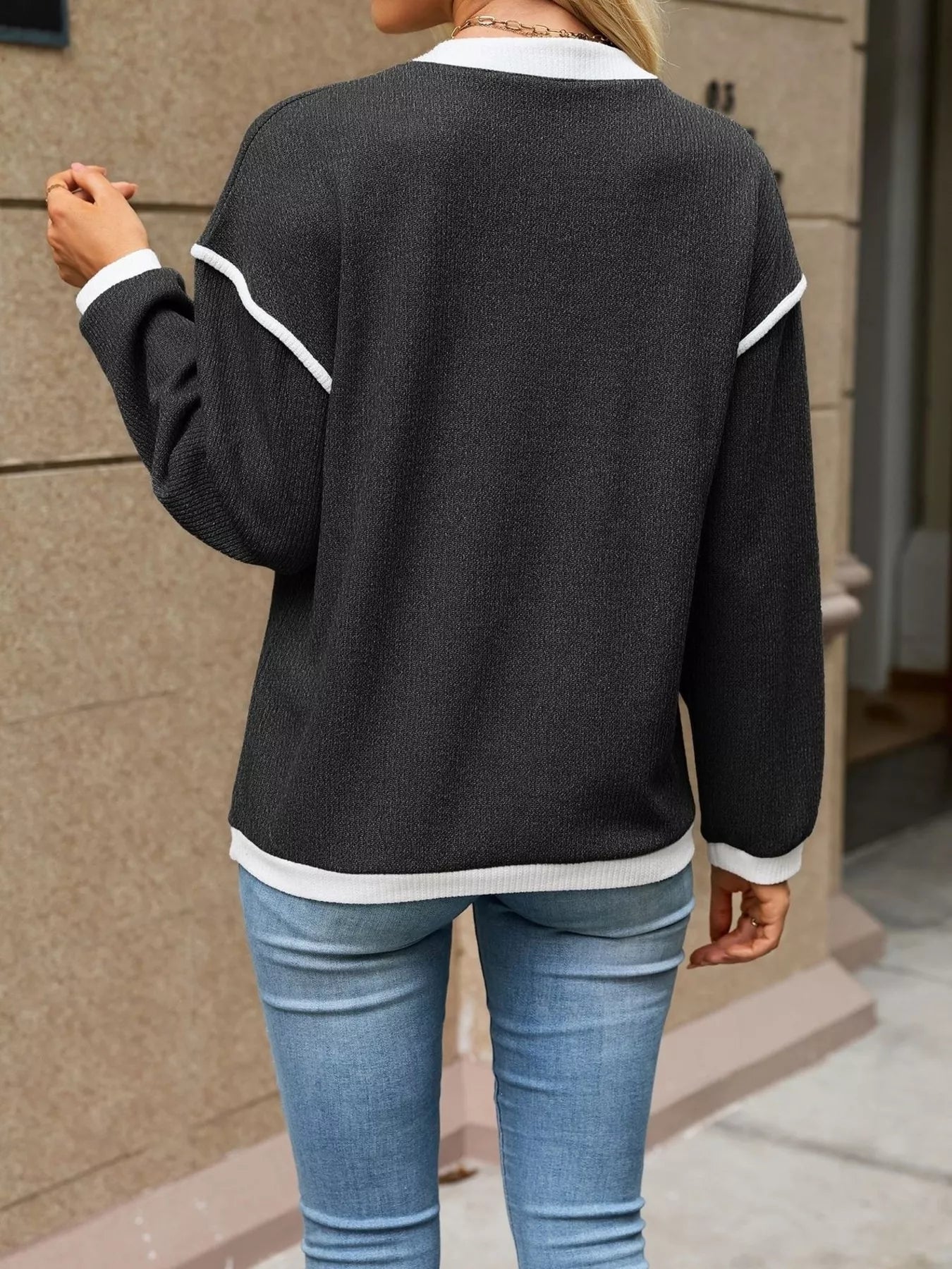 Button Detail Dropped Shoulder T-Shirt