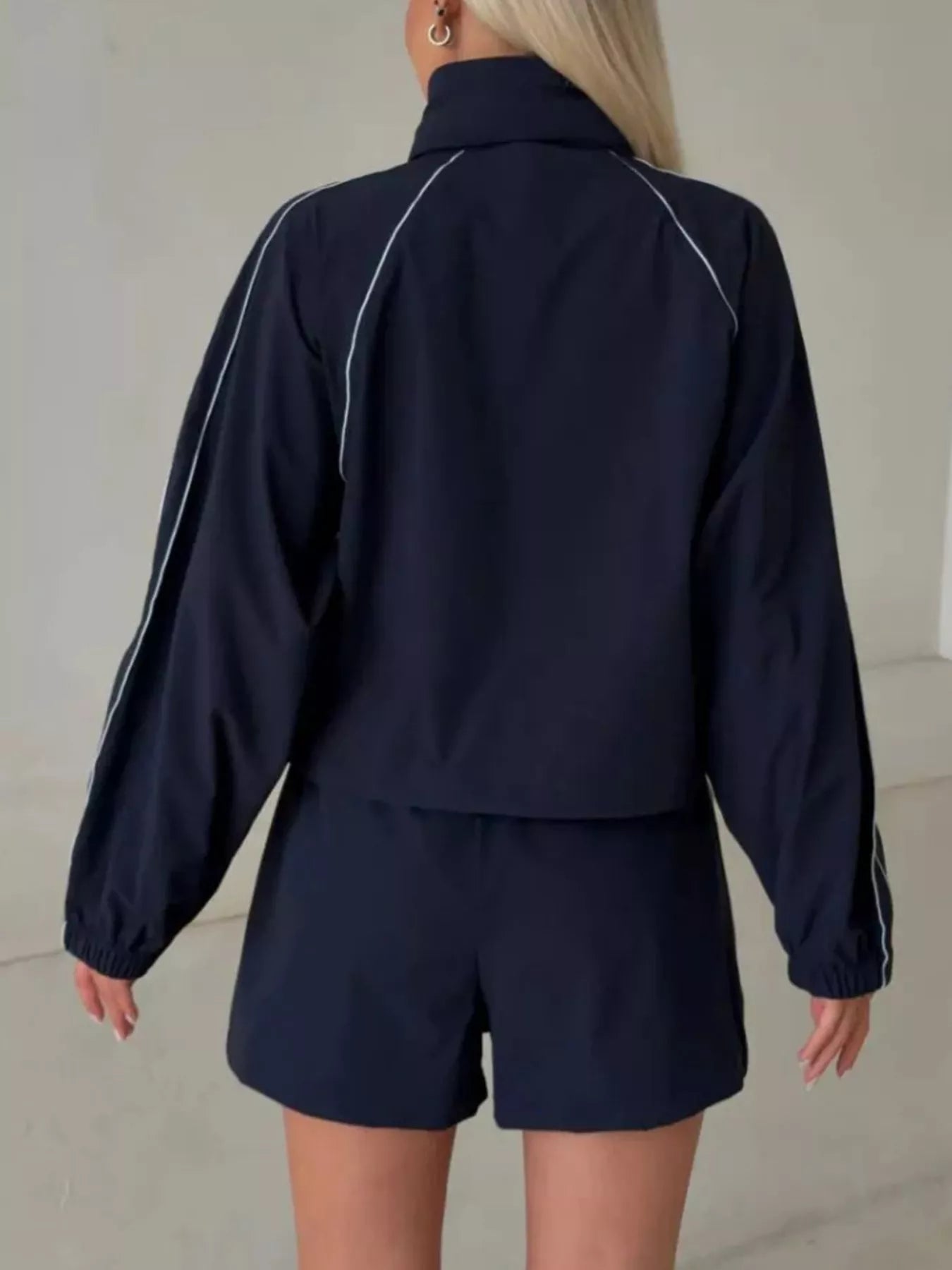 Drawstring Zip-Up Jacket and Shorts Set