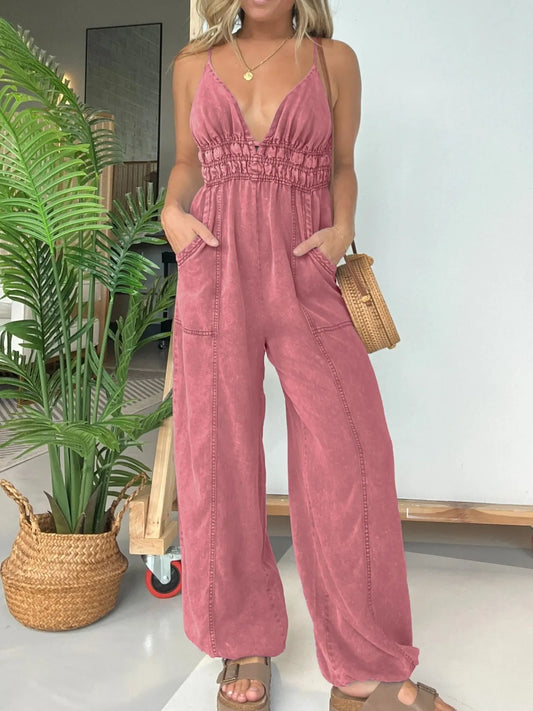 Full Size Wide Leg Spaghetti Strap Jumpsuit Plus Size