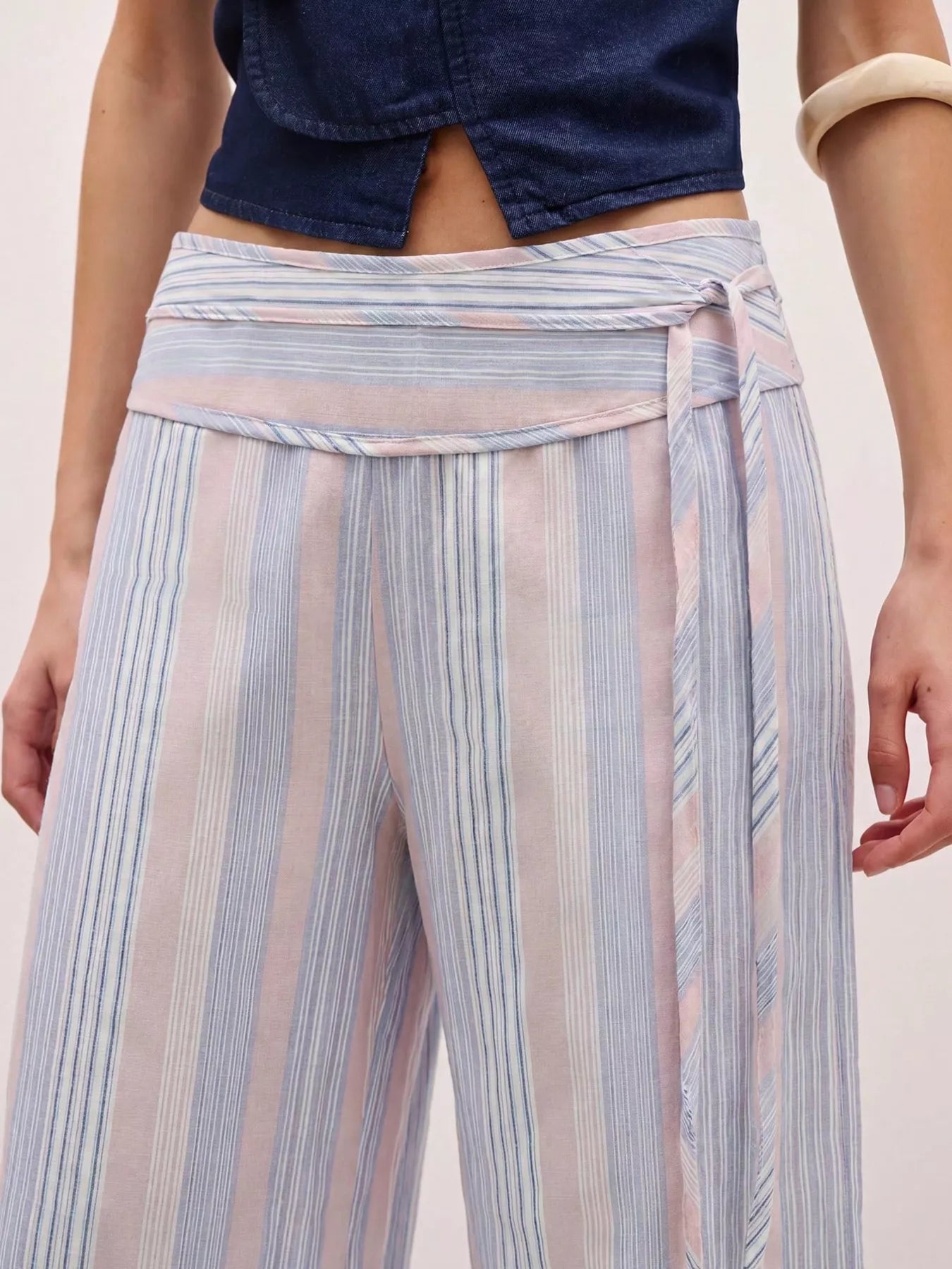 Striped Wide-Leg Pants with Tie Waist