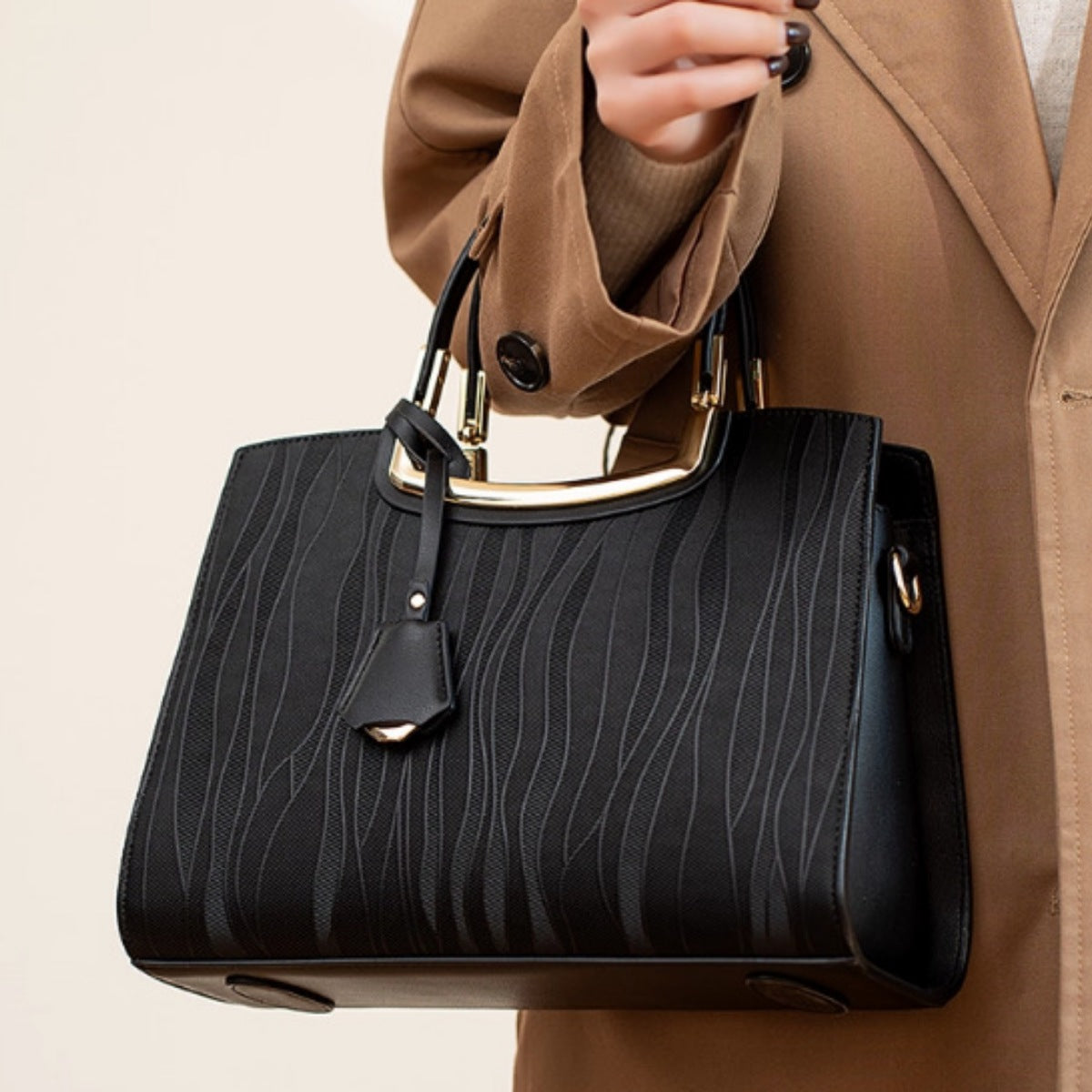 Crocodile Embossed Leather Top Handle Handbag