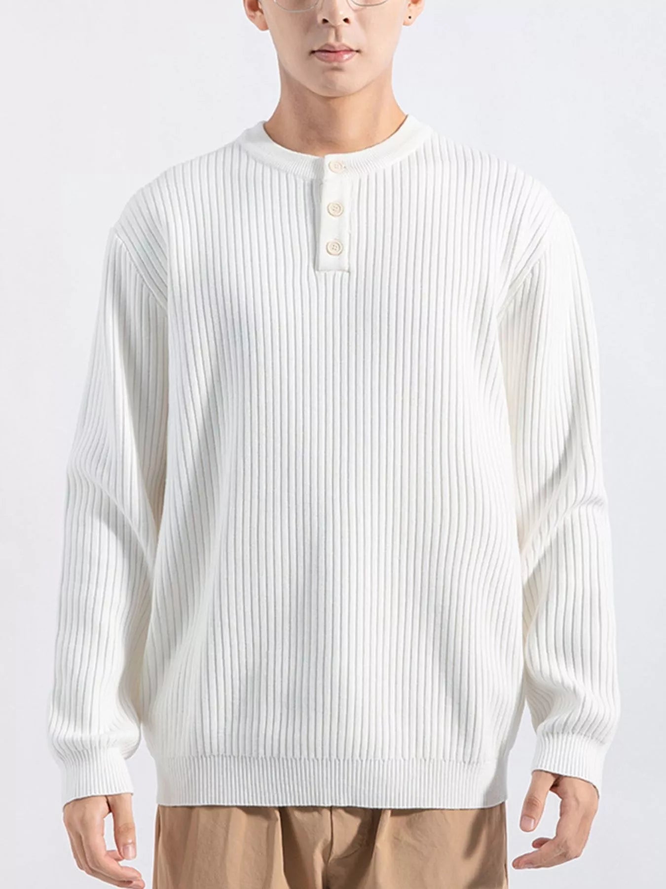 Men's Plus Size Ribbed Button Detail Knit Top