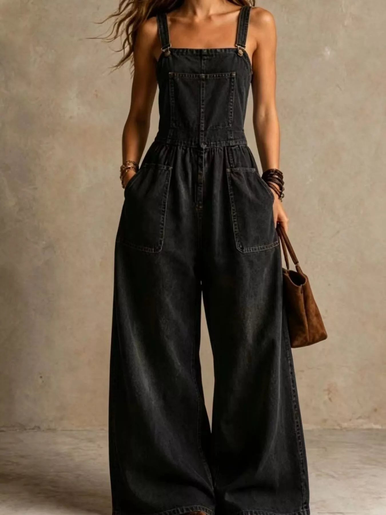 Full Size Wide Leg Denim Jumpsuit with Adjustable Straps and Pockets Plus Size