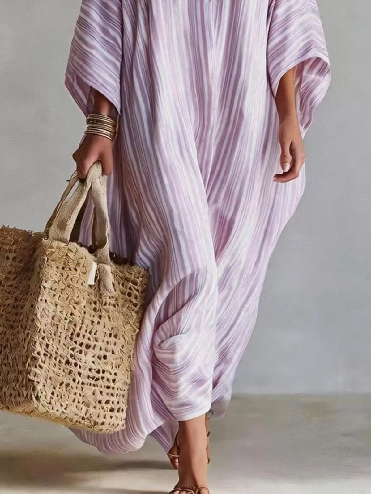 Striped V-Neck Maxi Dress