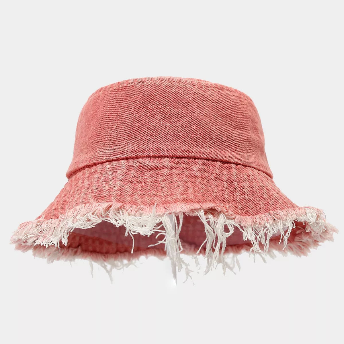 Vintage Washed Denim Bucket Hat with Frayed Raw Edge