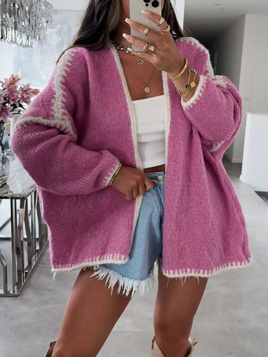 Contrast Trim Open Front Cardigan