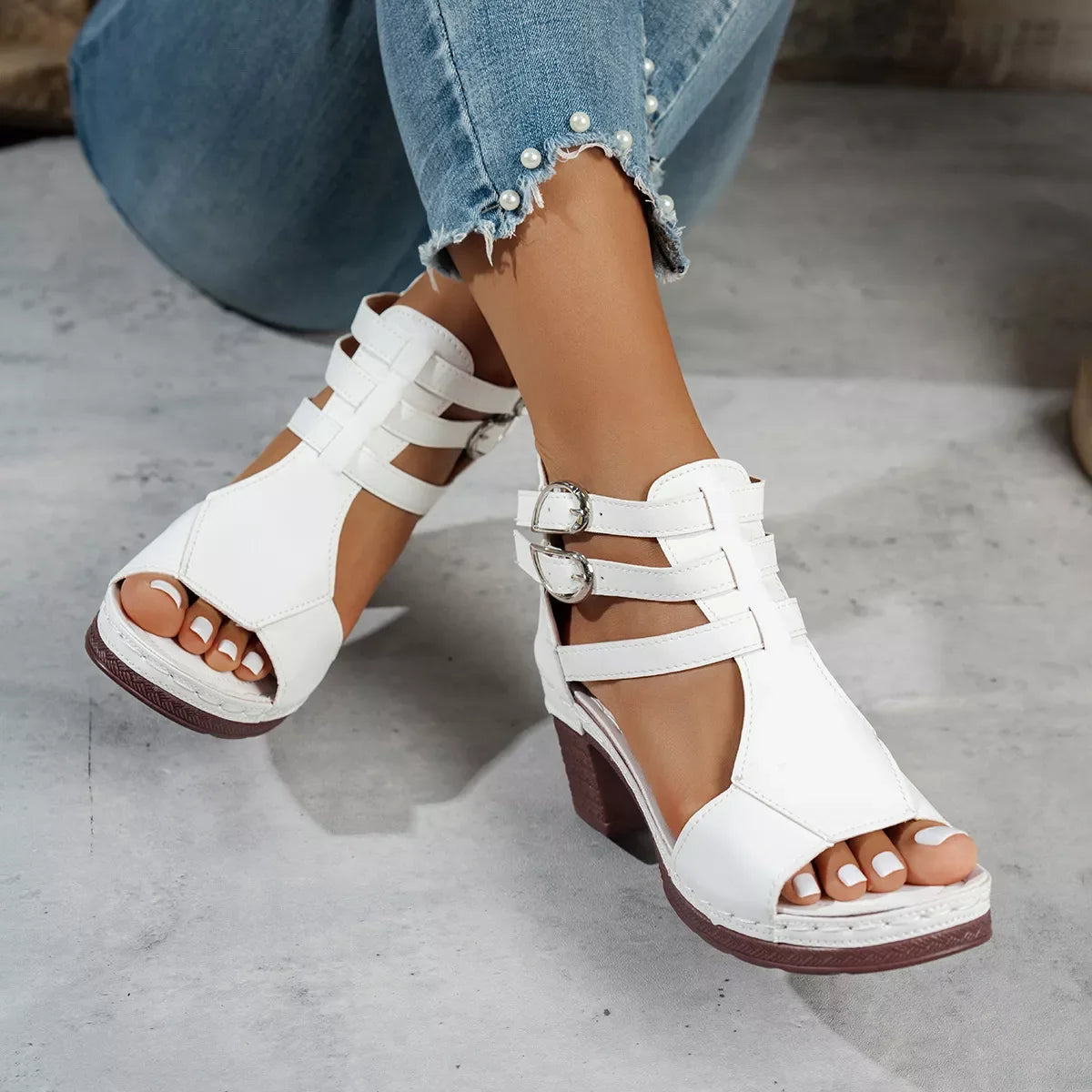 Peep Toe Block Heels Sandals