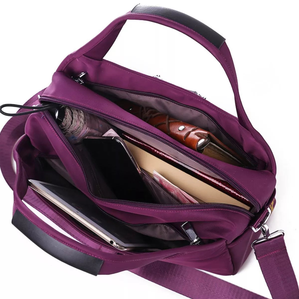 Lightweight Nylon Handbag with Multiple Pockets