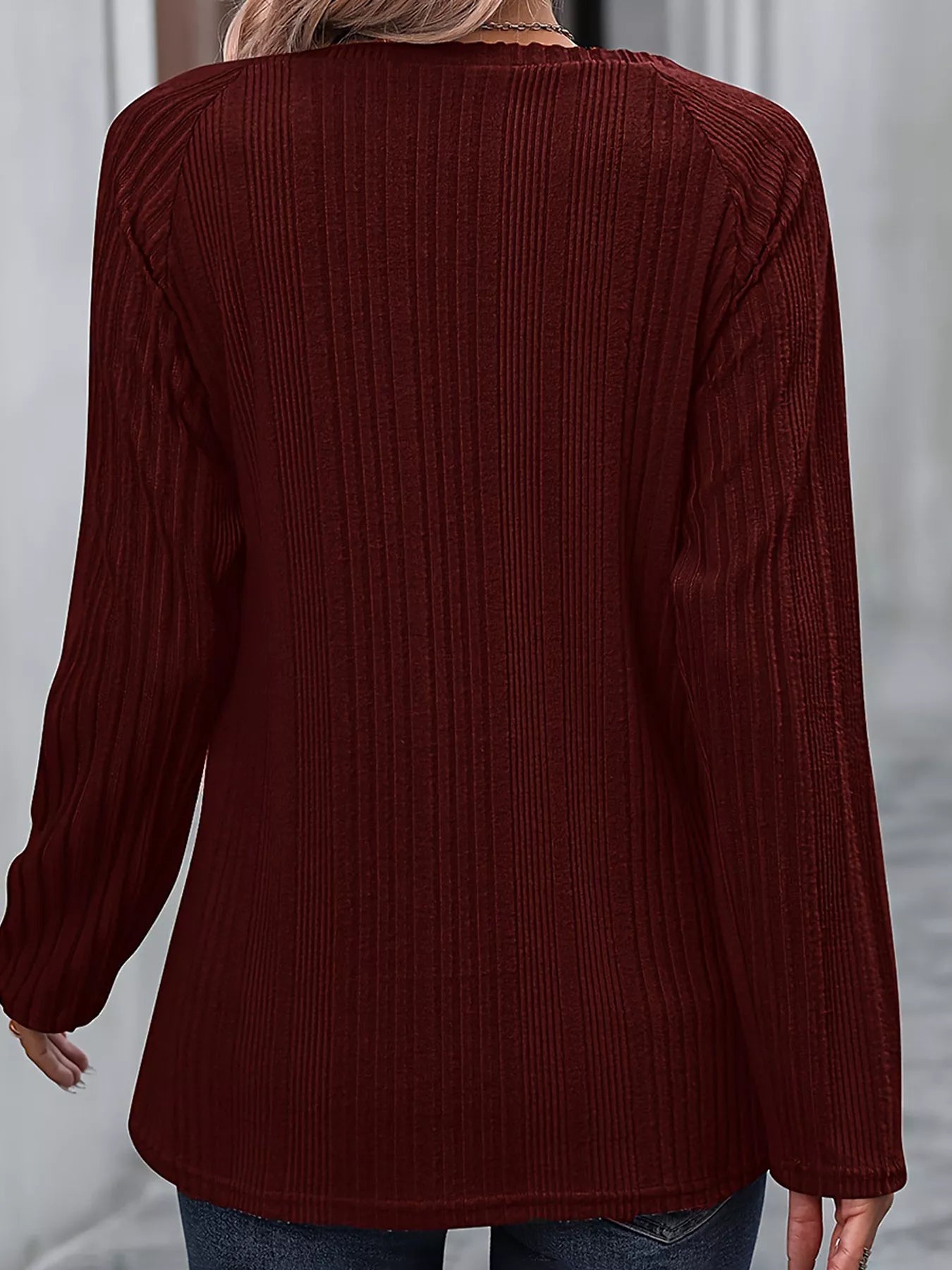 Ribbed Long Sleeve T-Shirt with Button Detail