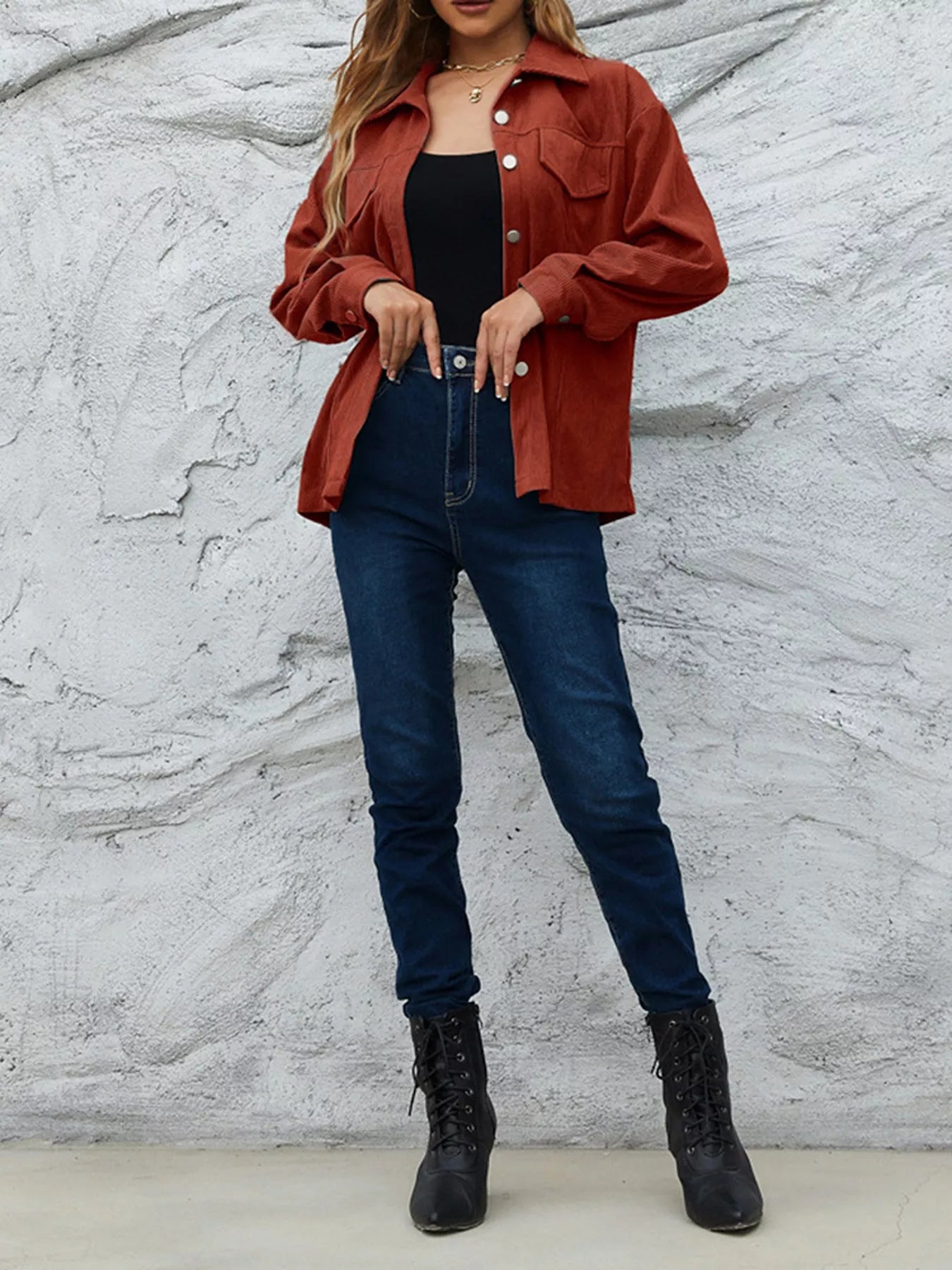 Corduroy Button-Down Shirt with Chest Pockets
