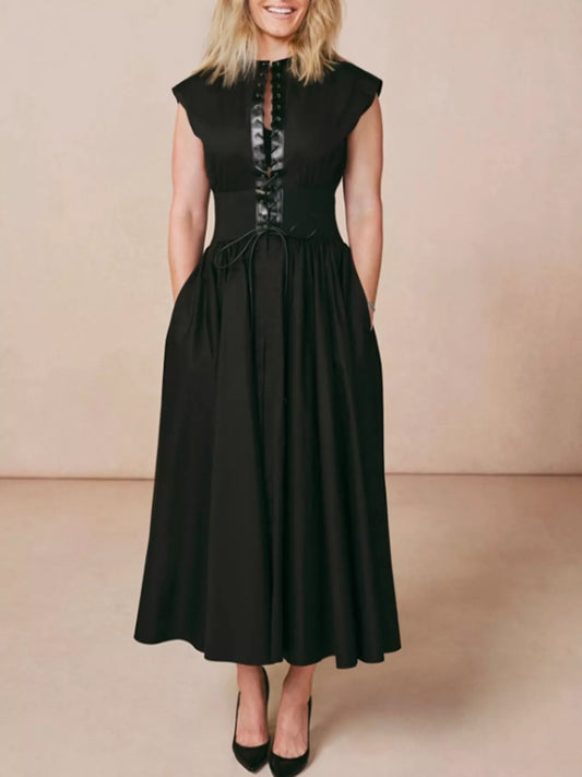 Lace-Up Corset Sleeveless Midi Dress