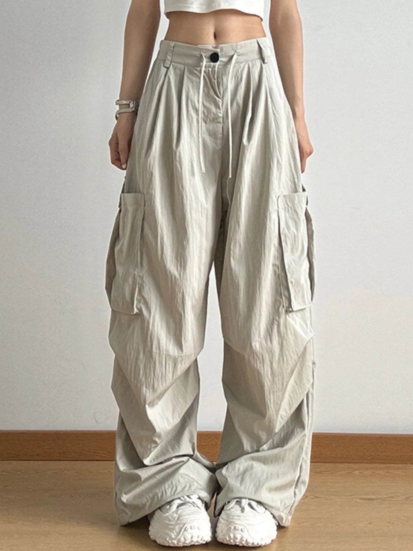 Drawstring Wide Leg Cargo Pants