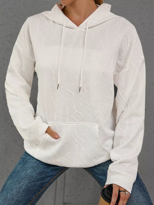 Full Size Embossed Lettering Casual Hoodie Plus Size