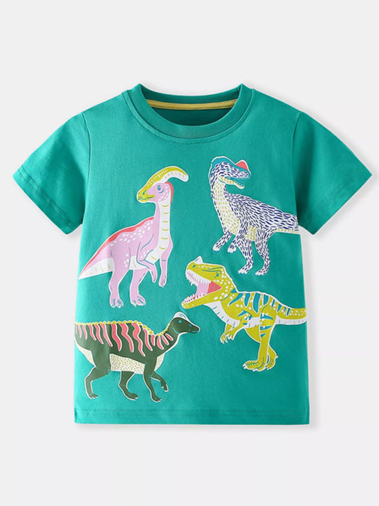 Children's Dinosaur Print Crew Neck Short Sleeve T-Shirt