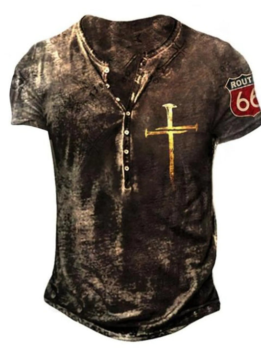 Men's Full Size Vintage Cross Print Short Sleeve T-Shirt Plus Size