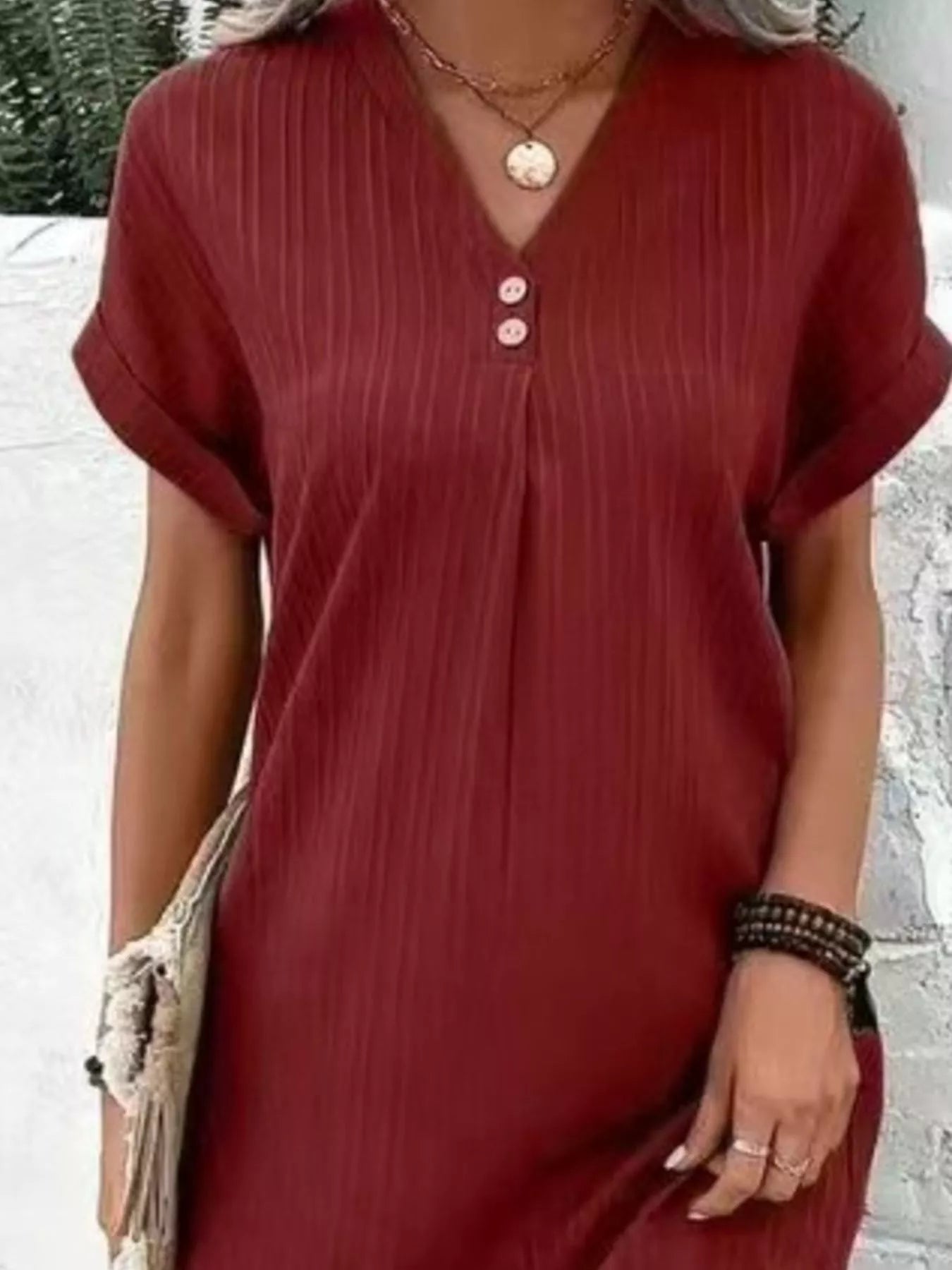 Full Size Casual V-Neck Short Sleeve Dress Plus Size