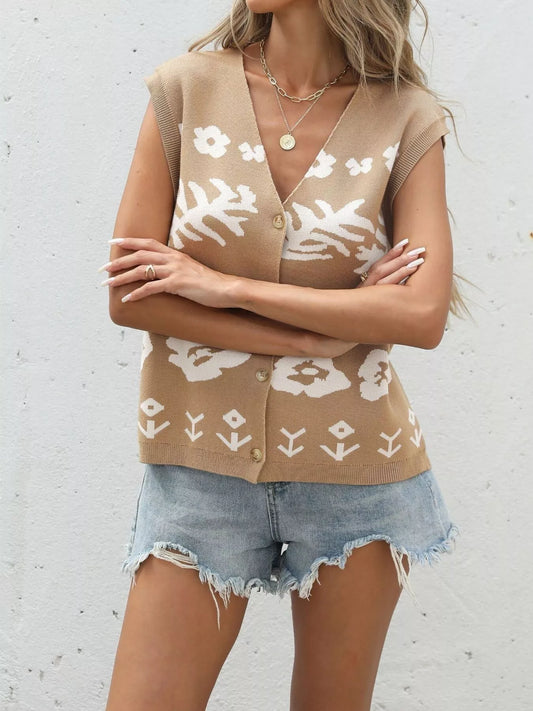 Floral V-Neck Cap Sleeve Cardigan