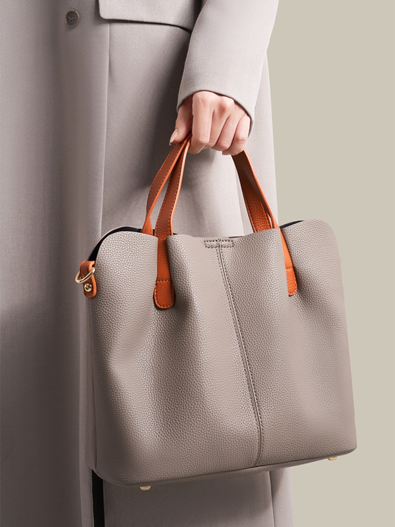 Leather Contrast Handle Handbag