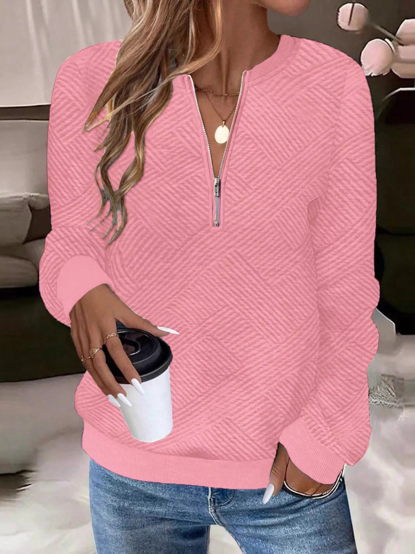 Textured Quarter-Zip Sweatshirt
