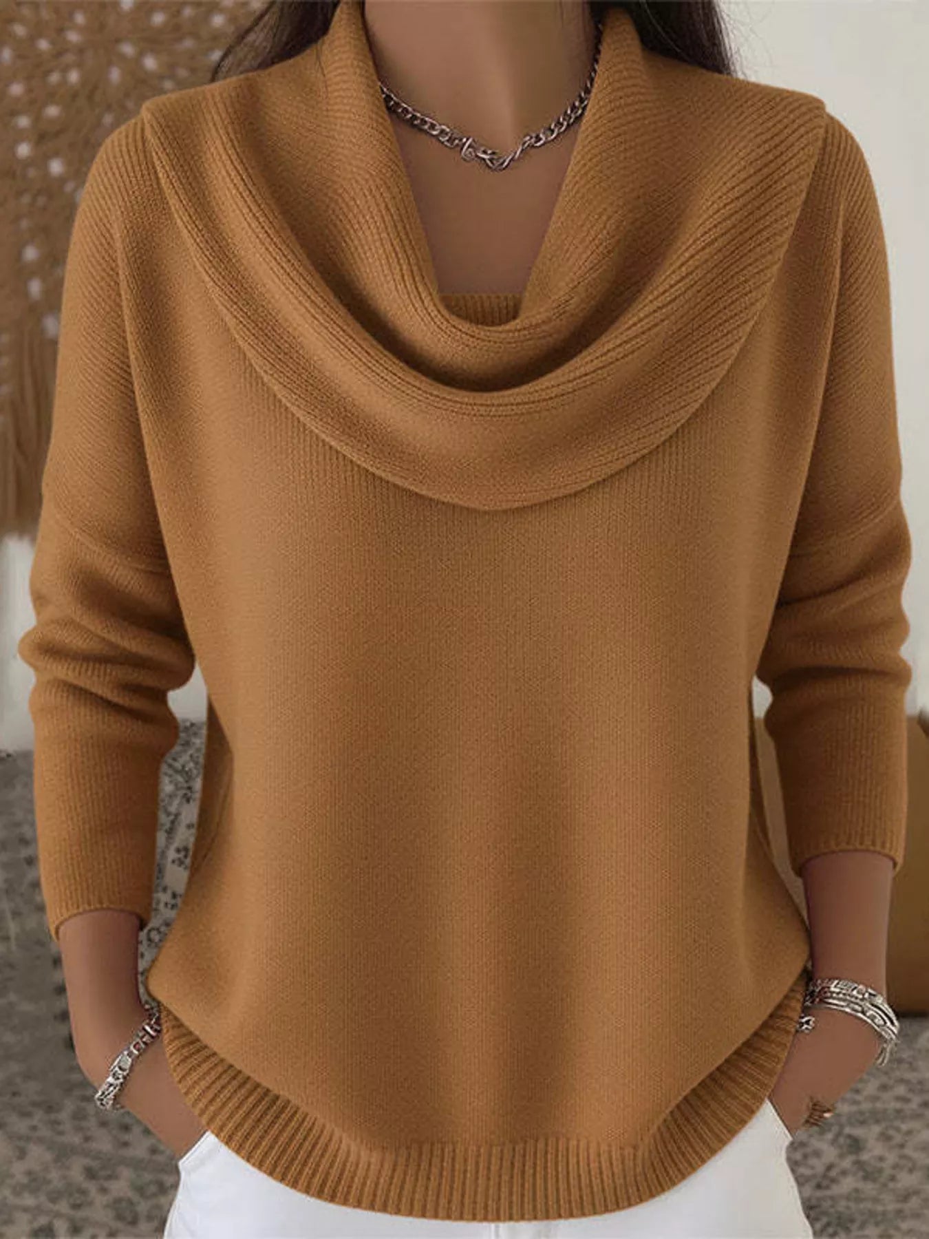 Drape Neck Long Sleeve Knit Top