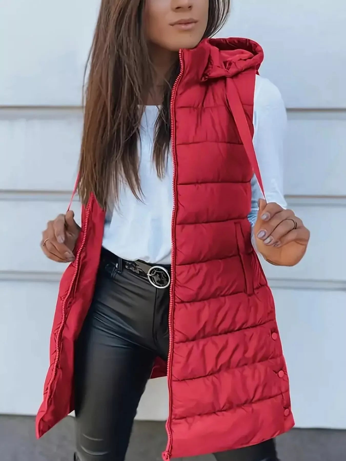 Zip Up Longline Hooded Puffer Vest Coat