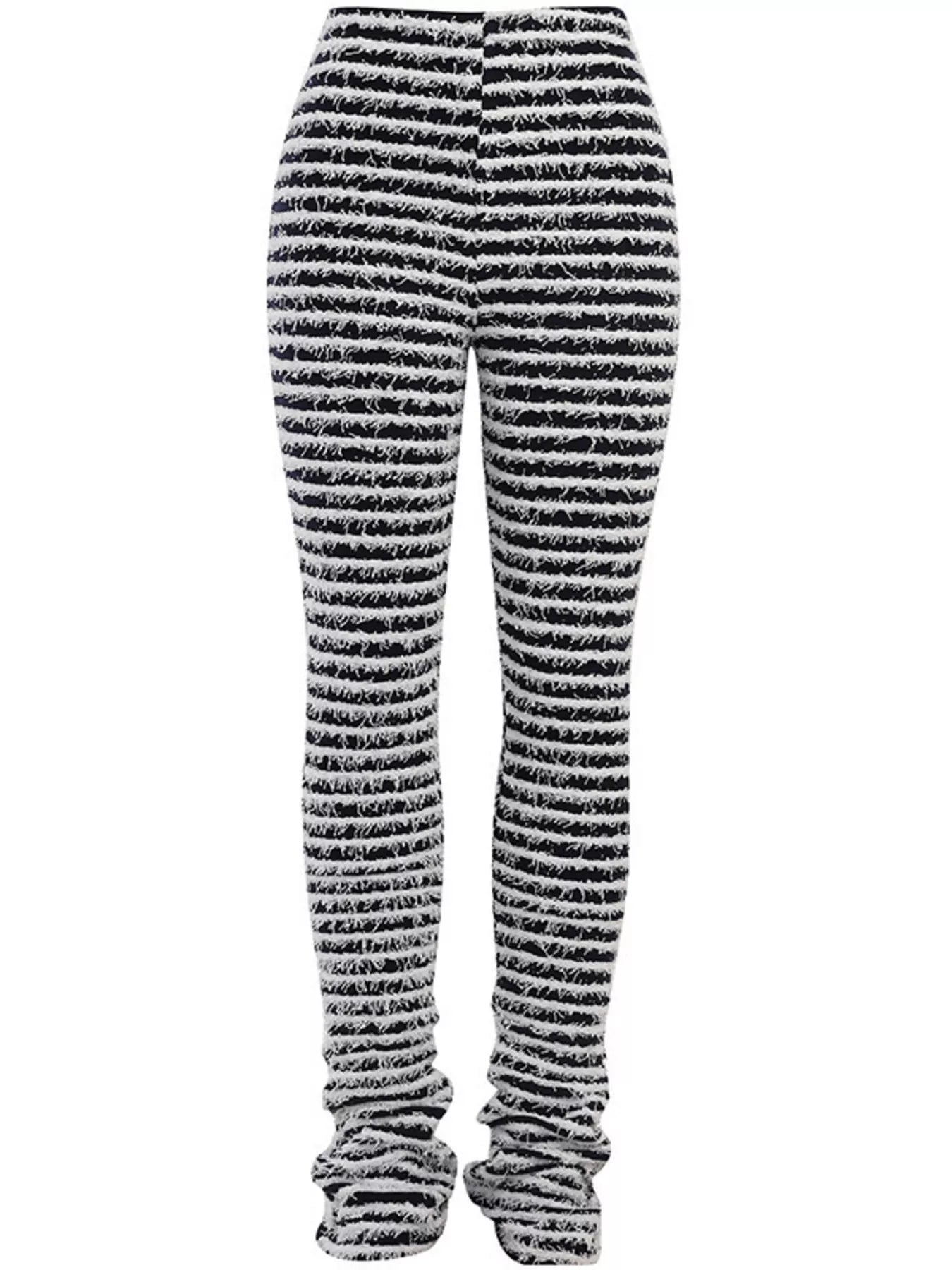 Striped Fuzzy Textured Knit Pants