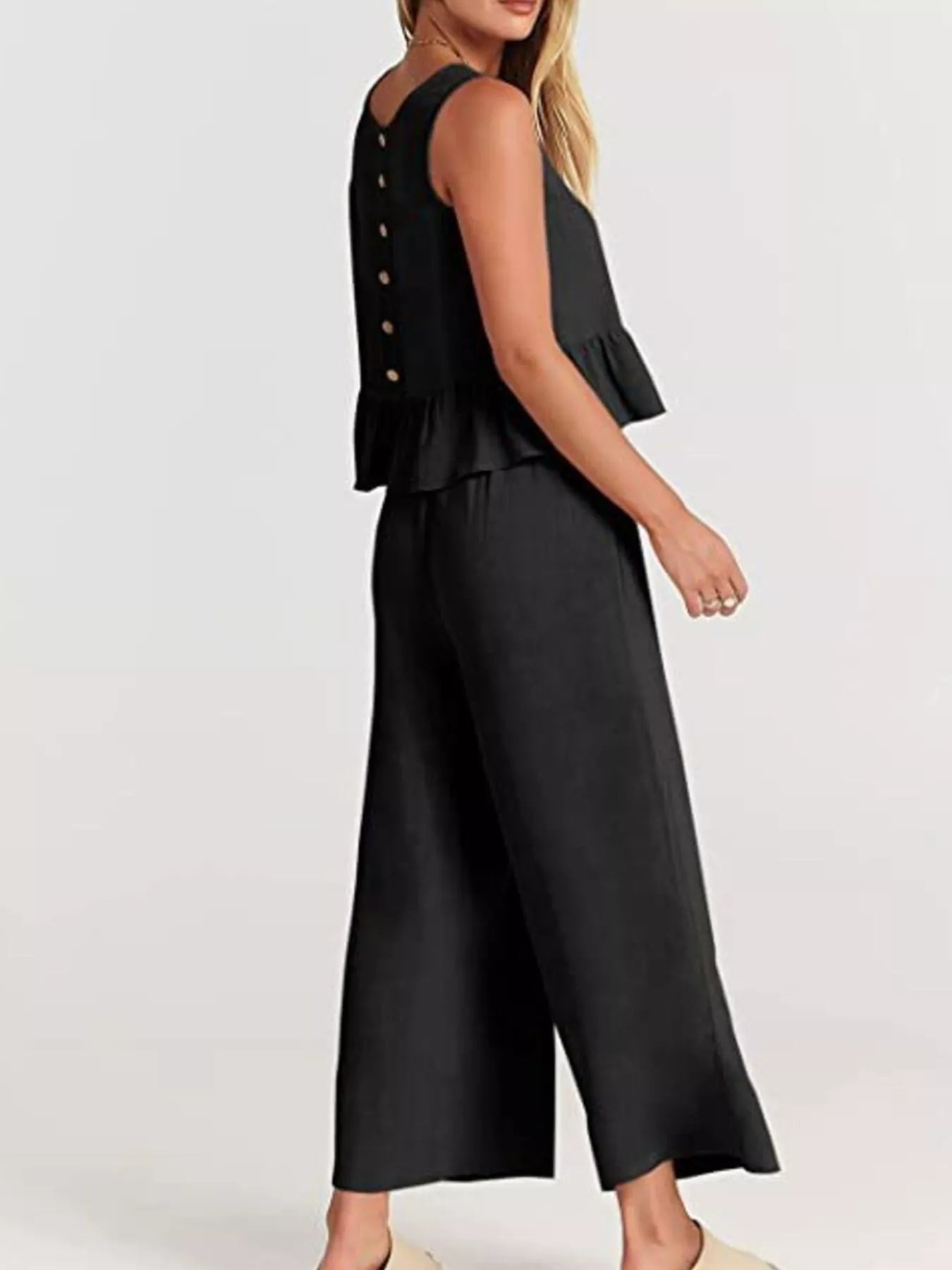 Full Size Ruffled Hem Sleeveless Top and Wide-Leg Pants Set Plus Size