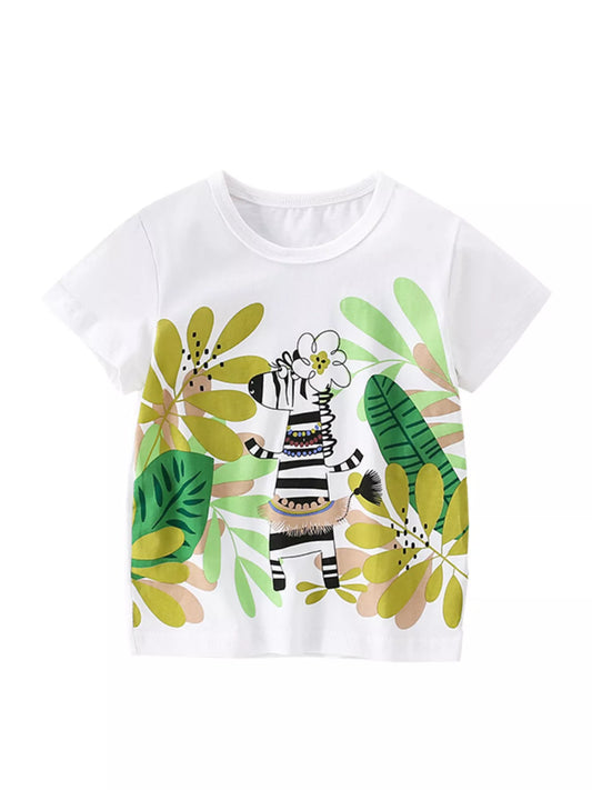 Children's Cartoon Zebra Print Short Sleeve T-Shirt