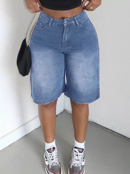 High Waisted Wide Leg Denim Shorts