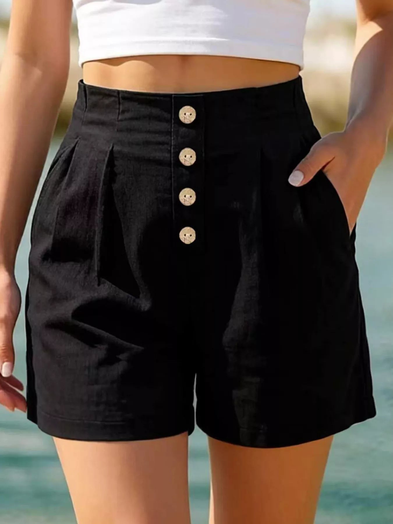 Button Fly High Waist Shorts