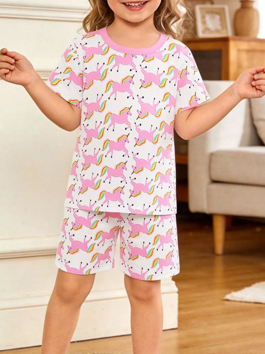 Children's Unicorn Print Short Sleeve Tee and Shorts Set
