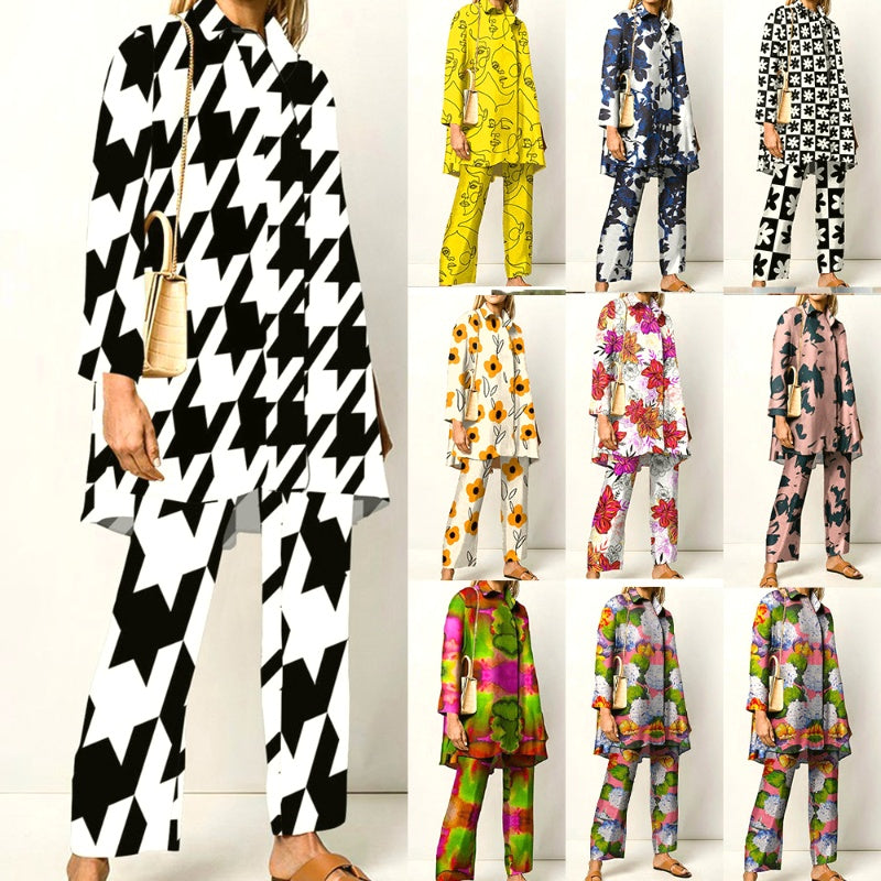 Cross Border Autumn Printing Long Sleeve Fashion Suit