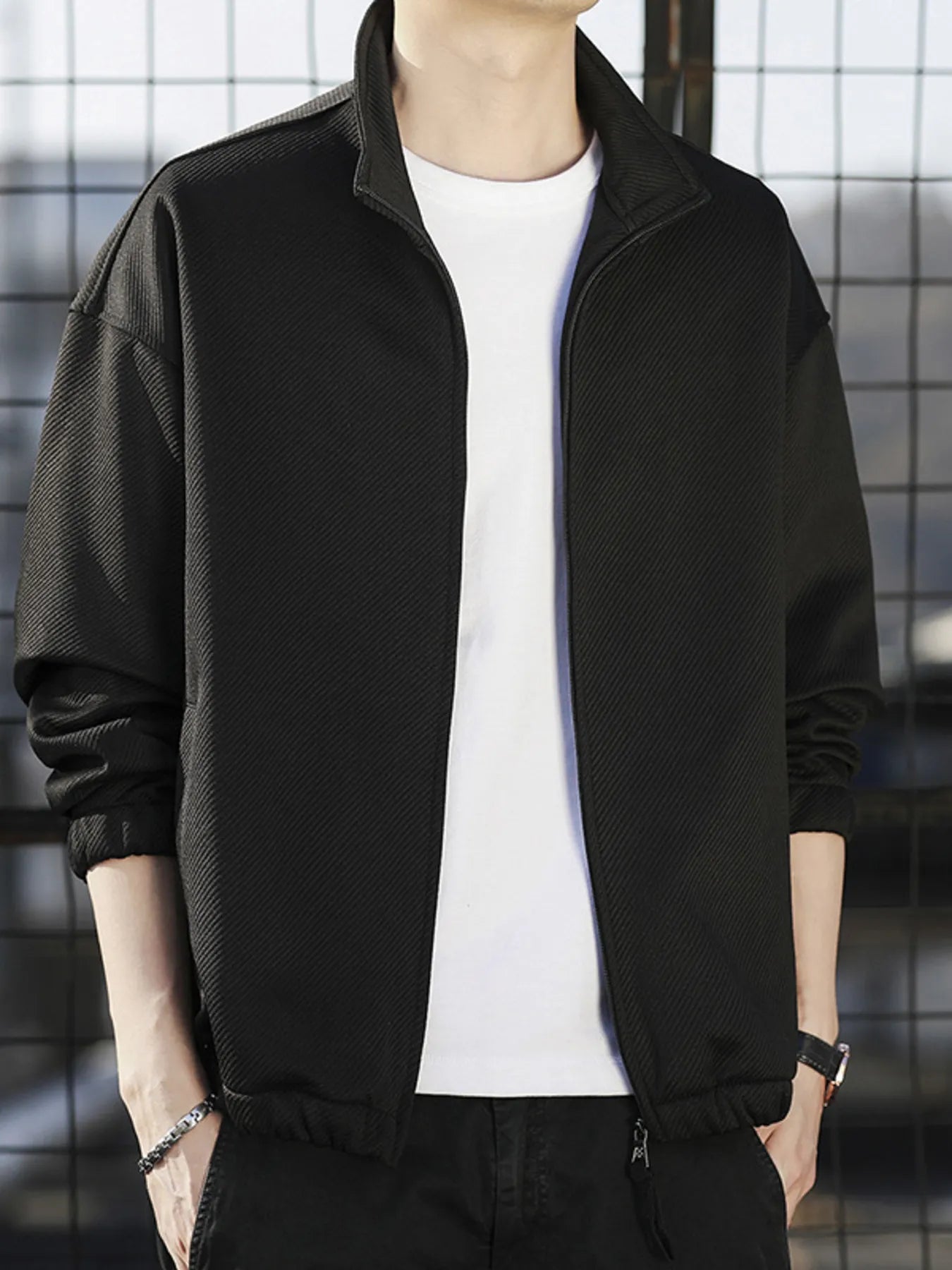 Men's Plus Size Zip Up Long Sleeve Jacket