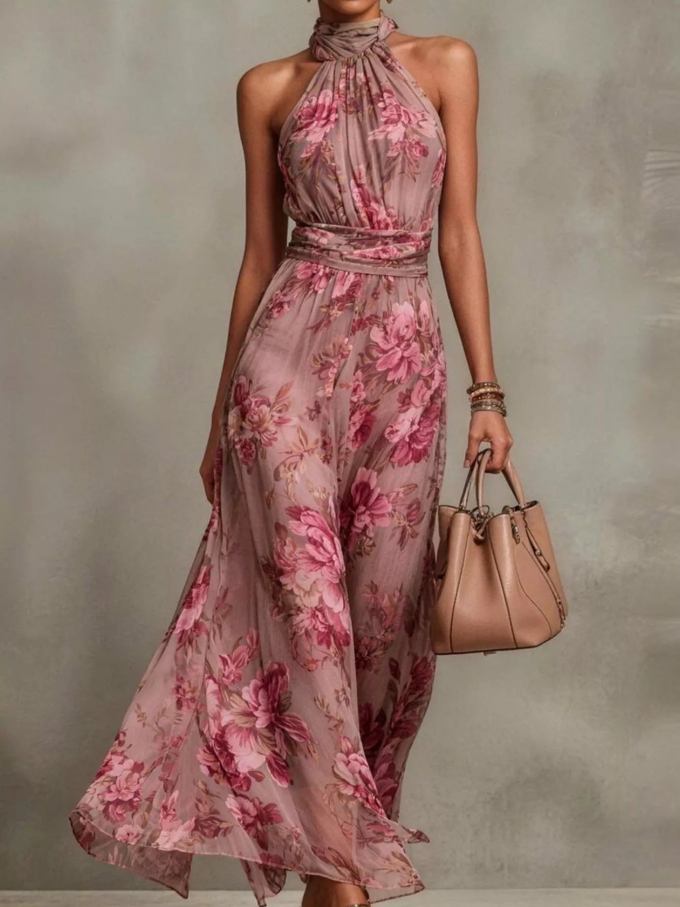 Full Size Floral Print Sleeveless Maxi Dress Plus Size